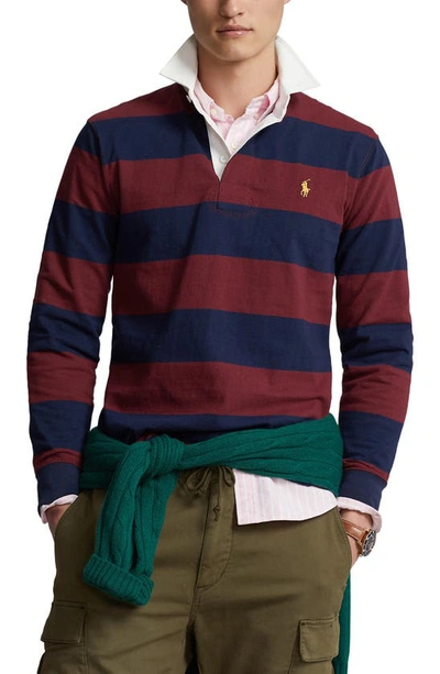 Shop Polo Ralph Lauren Stripe Cotton Rugby Shirt In Cruise Navy/ Classic Wine