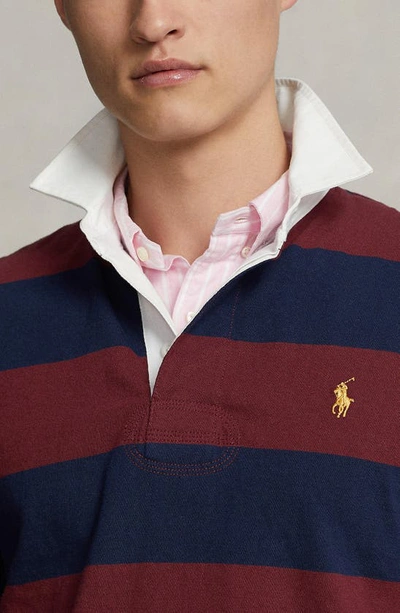 Shop Polo Ralph Lauren Stripe Cotton Rugby Shirt In Cruise Navy/ Classic Wine