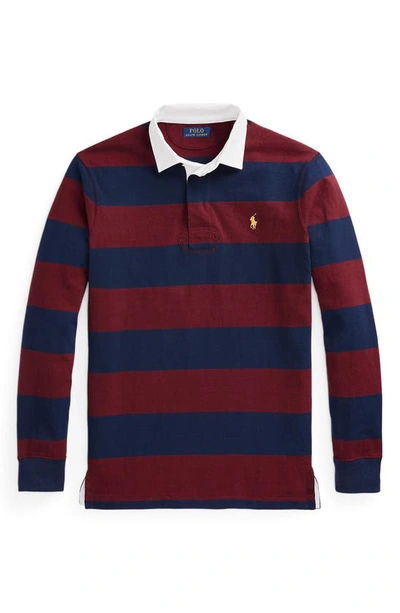 Shop Polo Ralph Lauren Stripe Cotton Rugby Shirt In Cruise Navy/ Classic Wine