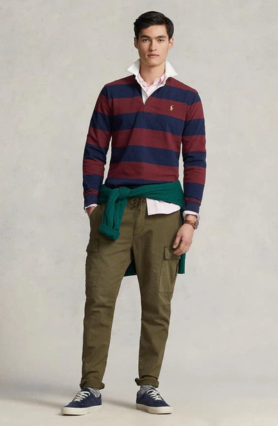 Shop Polo Ralph Lauren Stripe Cotton Rugby Shirt In Cruise Navy/ Classic Wine