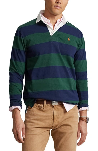 Shop Polo Ralph Lauren Stripe Cotton Rugby Shirt In Cruise Navy/ College Green