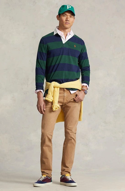 Shop Polo Ralph Lauren Stripe Cotton Rugby Shirt In Cruise Navy/ College Green