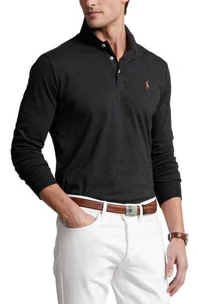 Shop Polo Ralph Lauren Long Sleeve Pima Cotton Polo In Black Marl Heather