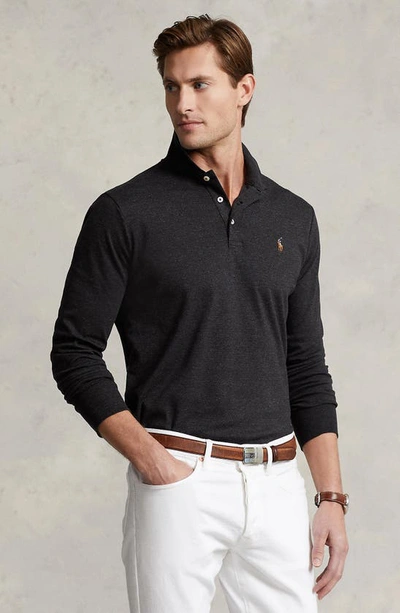 Shop Polo Ralph Lauren Long Sleeve Pima Cotton Polo In Black Marl Heather