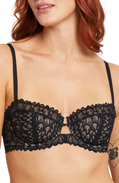 Shop Montelle Intimates Lacey Keyhole Lace Underwire Bra In Black