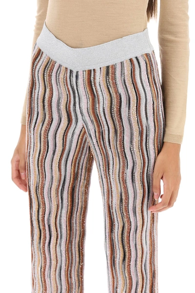 Shop Missoni Sequined Knit Pants With Wavy Motif