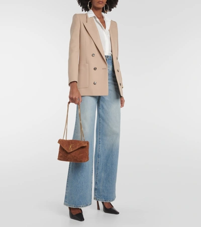 Shop Saint Laurent Women Oy Puffer Leather Shoulder Bag In Brown