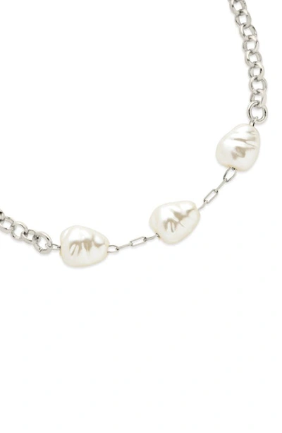 Shop Sterling Forever Allie 7.5mm Faux Pearl Anklet In Silver