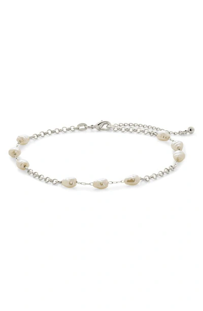 Shop Sterling Forever Allie 7.5mm Faux Pearl Anklet In Silver