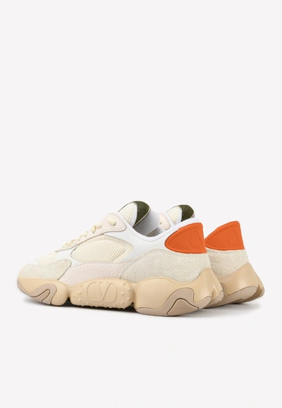 Shop Valentino Bubbleback Low-top Sneakers In Suede And Mesh In Cream