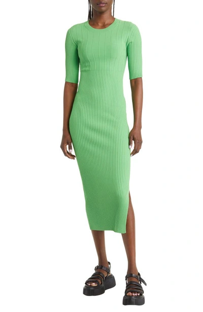 Shop Frame Mixed Rib Midi Sweater Dress In Bright Peridot