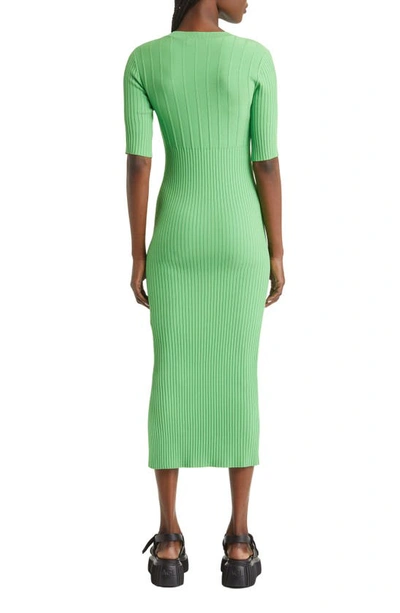 Frame Mixed Rib Midi Sweater Dress In Bright Peridot