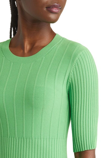 Frame Mixed Rib Midi Sweater Dress In Bright Peridot