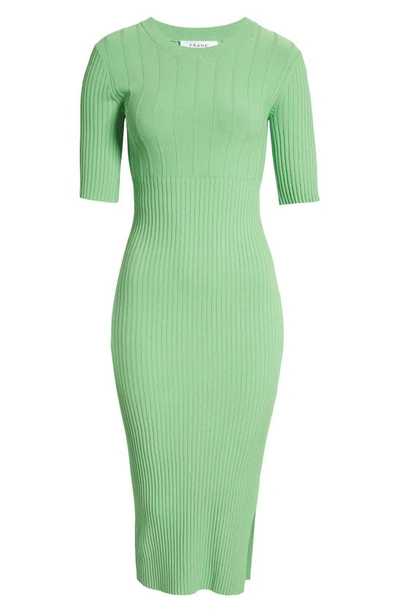 Frame Mixed Rib Midi Sweater Dress In Bright Peridot