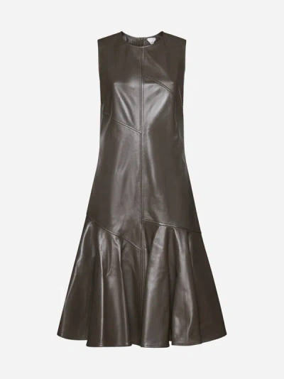 Shop Bottega Veneta Leather Midi Dress In Olive