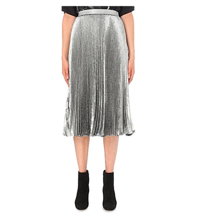 Shop Christopher Kane Pleated Silk-blend Midi Skirt In Silver