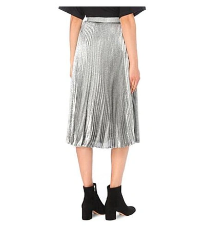 Shop Christopher Kane Pleated Silk-blend Midi Skirt In Silver