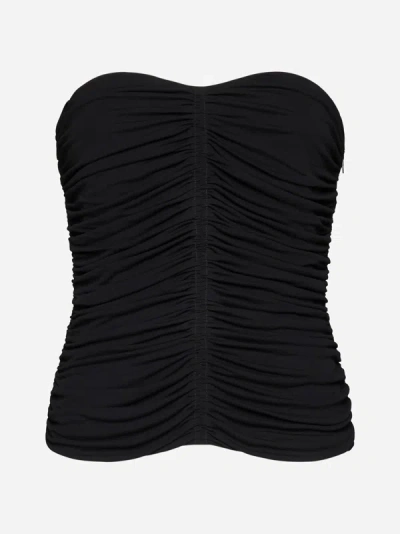 Saint Laurent Sleeveless Draped Cropped Top In Black