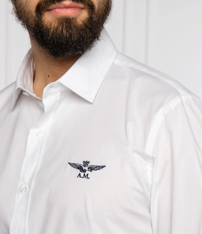 Shop Aeronautica Militare Slim Fit White Cotton Shirt With Eagle Men's Logo