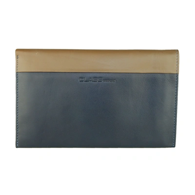 Cavalli Class Sleek Blue And Beige Leather Wallet In Blue