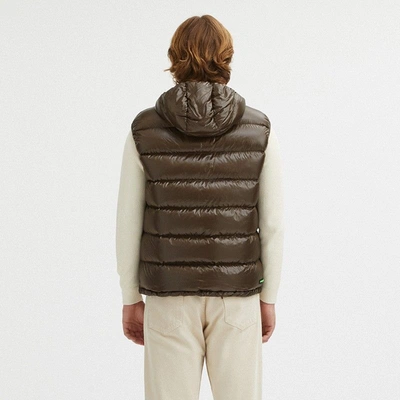 Shop Centogrammi Reversible Hooded Duck Feather Men's Vest In Brown