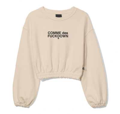 Shop Comme Des Fuckdown Beige Logo Cotton Crewneck Women's Sweater