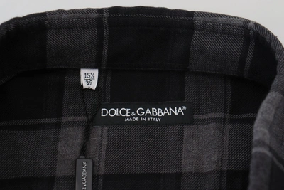 Shop Dolce & Gabbana Black Gray Check Men Long Sleeves Men's Shirt In Black And Gray