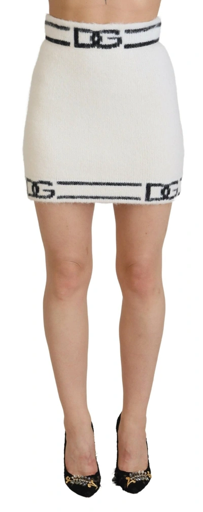 Shop Dolce & Gabbana Ivory Dg Logo Print High Waist Mini Women's Skirt In Off White