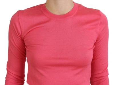 Shop Dolce & Gabbana Pink Silk Cropped Crewneck Pullover Women's Sweater