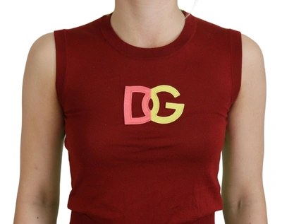Shop Dolce & Gabbana Red Green Dg Logo Sleeveless Pullover Women's Top