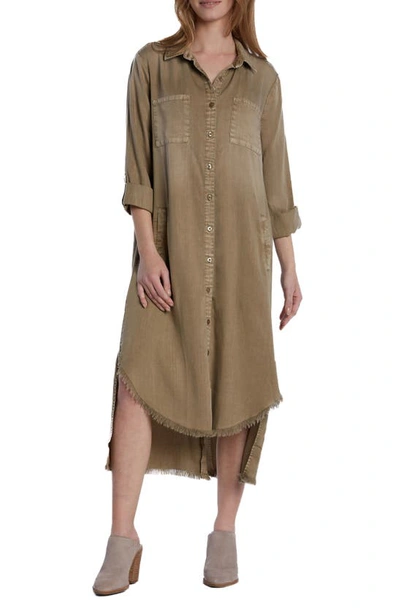 Shop Wash Lab Denim Chill Out Shirtdress In Mushroom (fringe Hem)