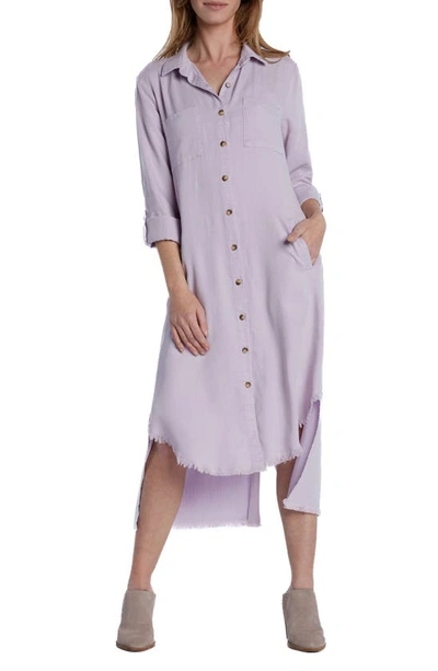 Shop Wash Lab Denim Chill Out Shirtdress In Grey Lilac (fringe Hem)