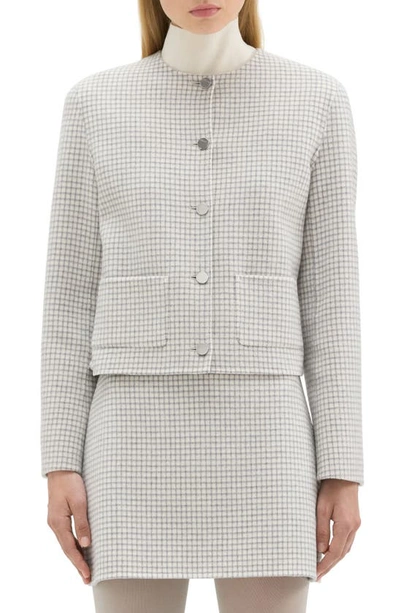 Shop Theory Check Wool Crop Jacket In Ivory Multi
