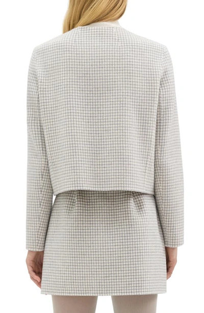 Theory Checked Wool Cropped Jacket In Ivory Multi