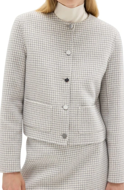 Theory Checked Wool Cropped Jacket In Ivory Multi