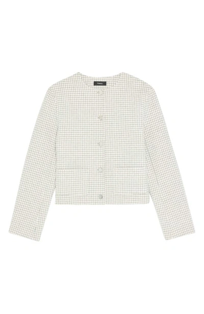 Shop Theory Check Wool Crop Jacket In Ivory Multi