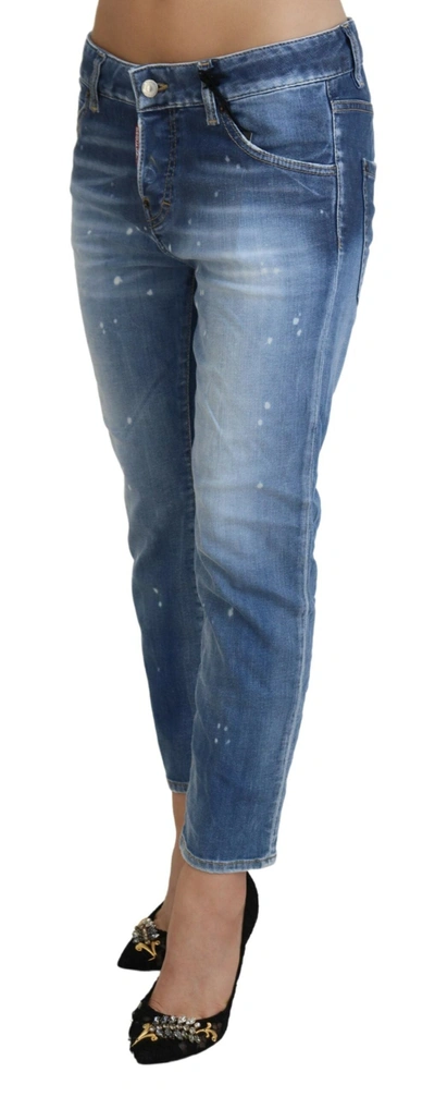 Shop Dsquared² Blue Cotton Low Waist Cropped Denim Cool Girl Women's Jeans