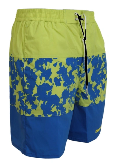 Shop Dsquared² Blue Green Logo Print Men Beachwear Shorts Men's Swimwear