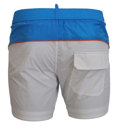 Shop Dsquared² Blue White Logo Print Men Beachwear Shorts Men's Swimwear In Multicolor