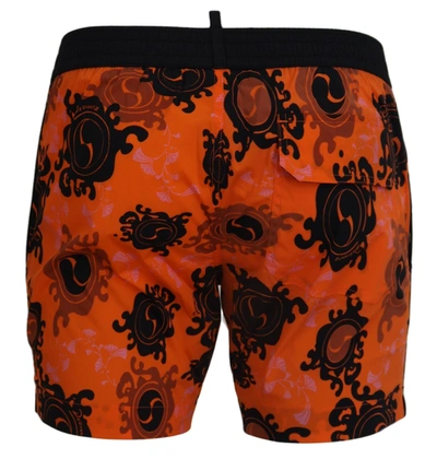 Shop Dsquared² Orange Black Printed Men Beachwear Shorts Men's Swimwear