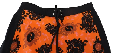 Shop Dsquared² Orange Black Printed Men Beachwear Shorts Men's Swimwear