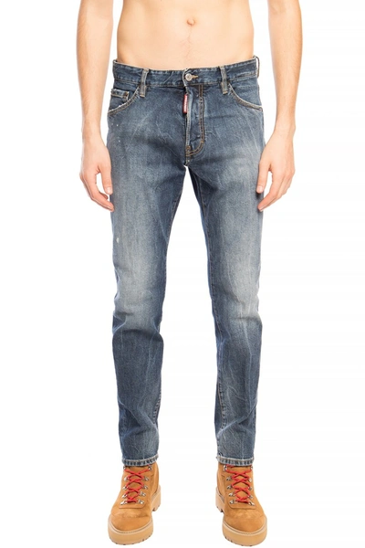 Shop Dsquared² Navy Distressed 'cool Guy Jean' Denim Men's Pants In Blue