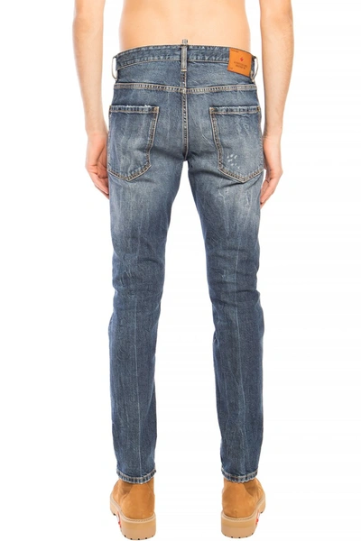 Shop Dsquared² Navy Distressed 'cool Guy Jean' Denim Men's Pants In Blue