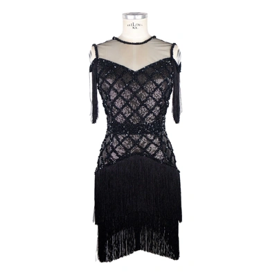 Shop Elisabetta Franchi Sleeveless Sequin Tulle Fringe Women's Dress In Black