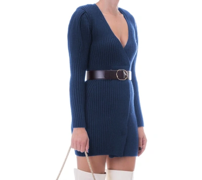 Shop Elisabetta Franchi Elegant Long-sleeved Knit Dress With Women's Belt In Blue