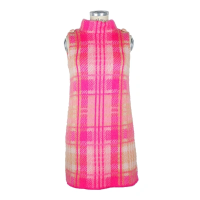 Shop Elisabetta Franchi Chic Sleeveless Tartan Knit Dress With Pink Women's Accents In Fuchsia