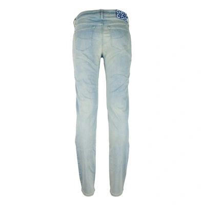 Shop Jacob Cohen Chic Straight Leg Denim With Leather Women's Accents In Blue