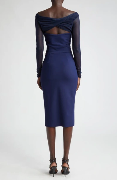 Shop Chiara Boni La Petite Robe Leitha Long Sleeve Ruched Cutout Twist Detail Dress In 743 Blu Notte
