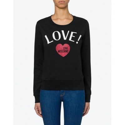 Shop Love Moschino Chic Crewneck Sweater With Glitter Heart Women's Detail In Black