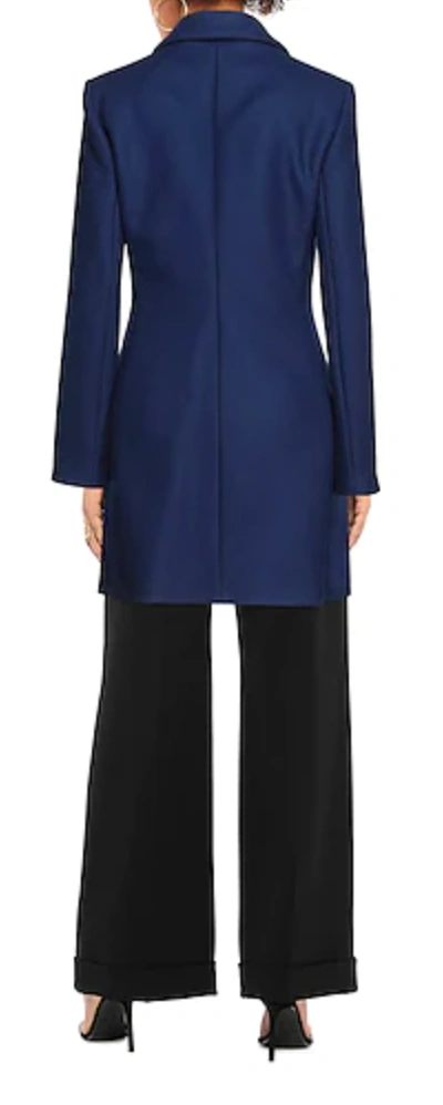 Shop Love Moschino Elegant Embroidered Heart Wool Women's Coat In Blue